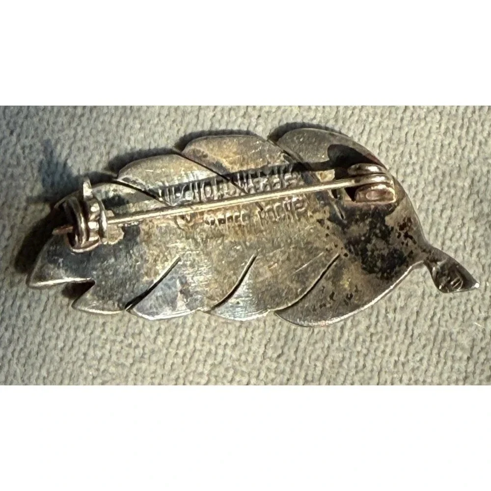 Vintage Taxco Leaf Brooch Pin 925 Abalone Shell Inlay (read description)